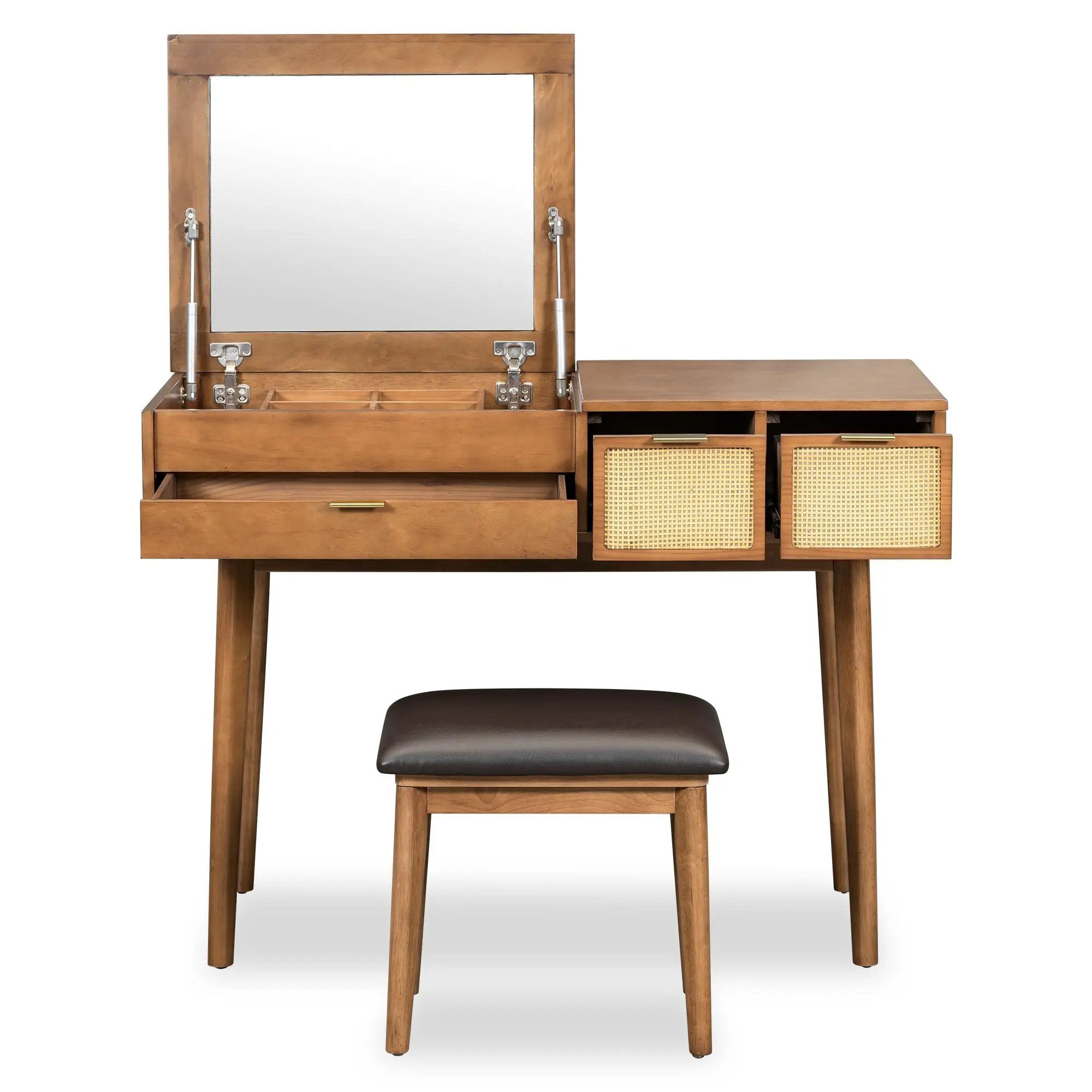 Classic Wood Makeup Vanity Set With Flip-Top Mirror And Stool, Dressing Table With Three Drawers And Storage Space by Unique Piece Furniture