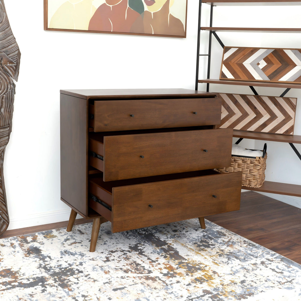 Solid Wood 3 Drawer Dresser with Spacious Storage - Brown, photo 4 of 9