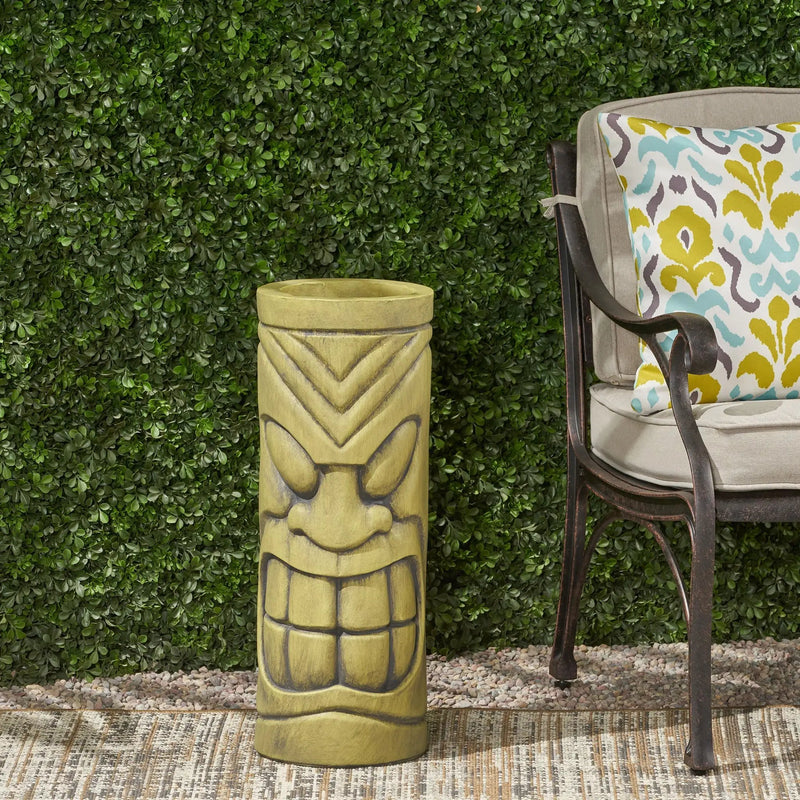 Stone Statue Urn Planter, Decorative Face Plant Pot, Antique Green Finish by HouseOfZazla