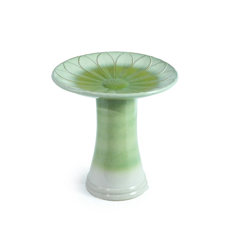 Handmade Glazed Ceramic Bird Bath with Daisy Petal Embossed Tray by HouseOfZazla