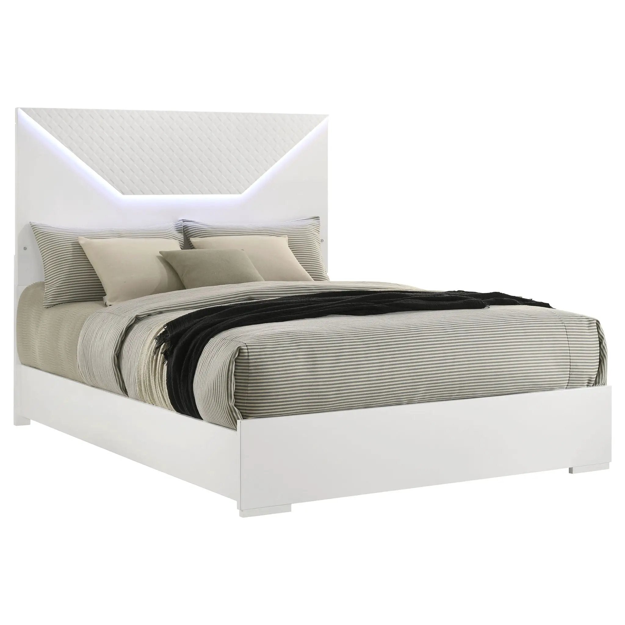 Ives Queen Panel Bed LED Headboard White High Gloss by Unique Piece Furniture
