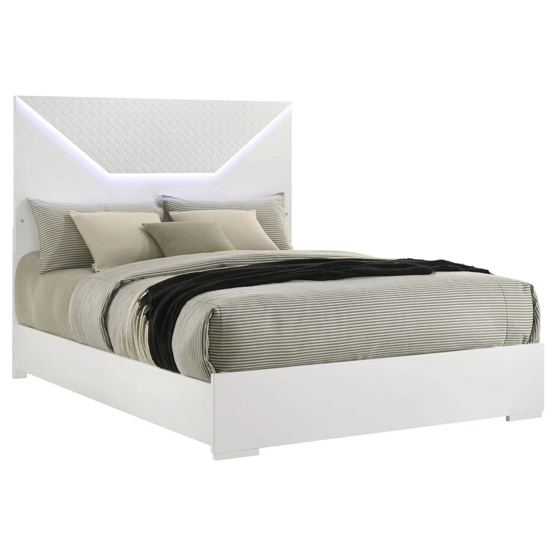 Ives Queen Panel Bed LED Headboard White High Gloss by Unique Piece Furniture