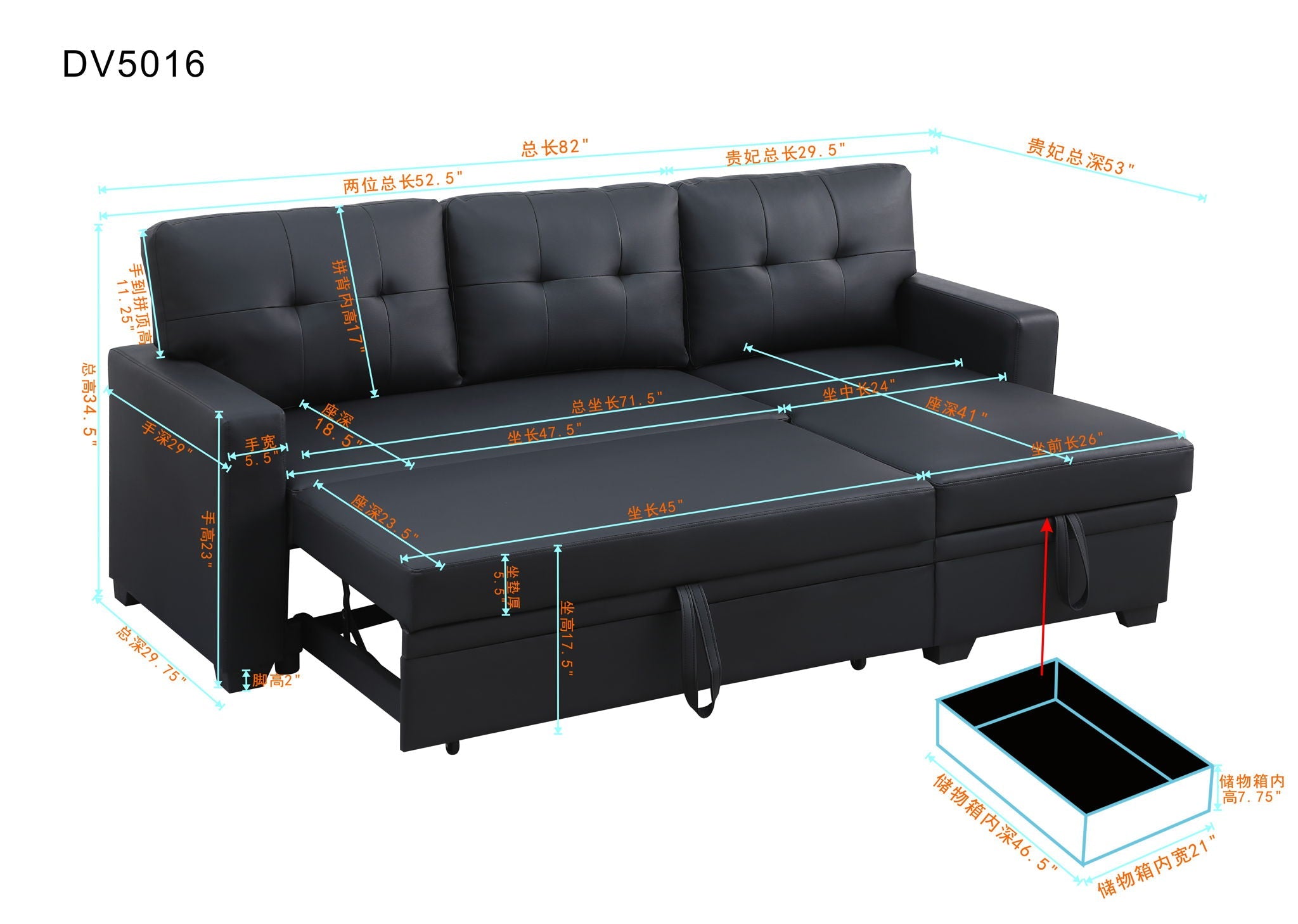 Upholstered Pull Out Sectional Sofa With Chaise by HouseOfZazla