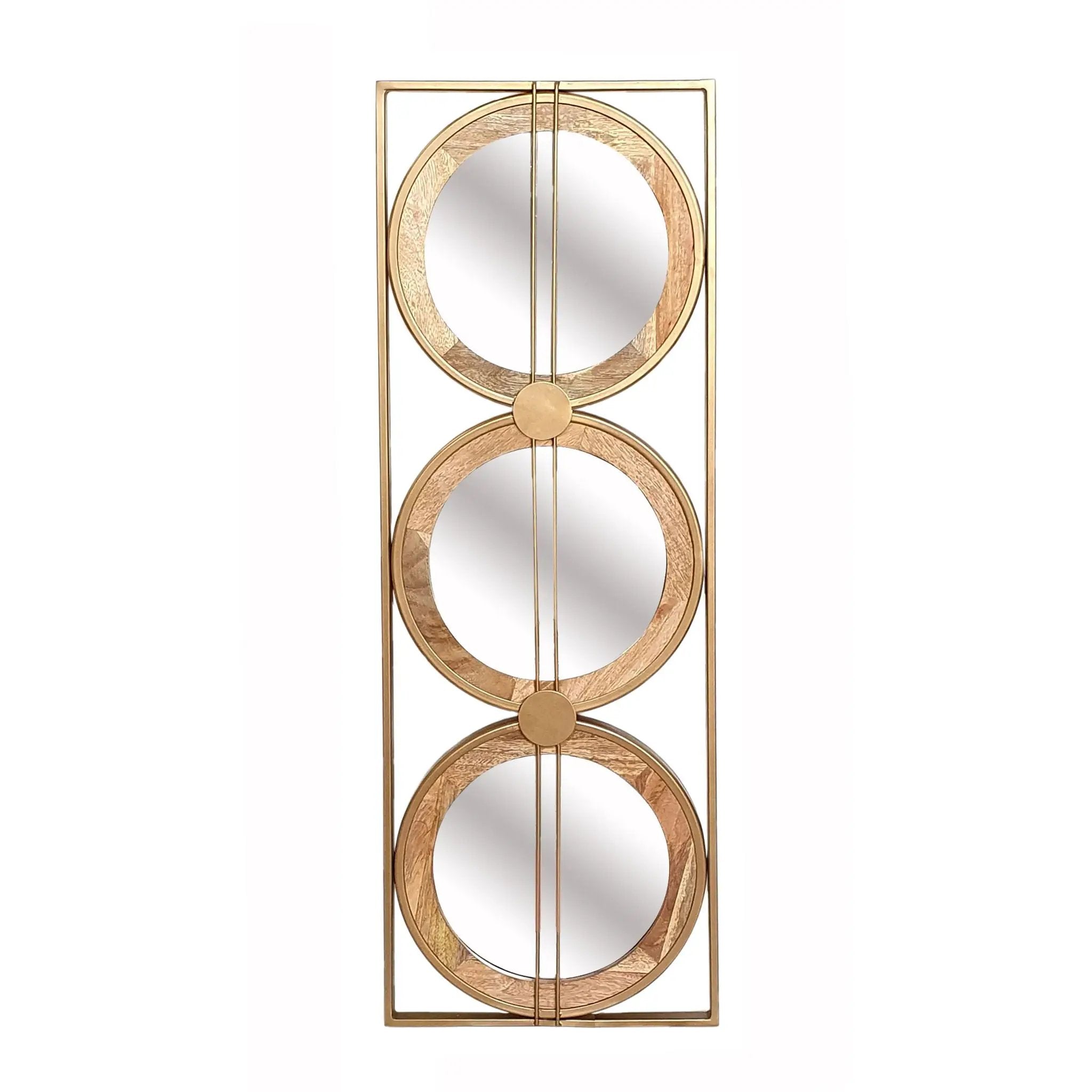 3 Mirror Piece Wall Mirror InRectangular Frame, Home Wall Decor For Bedroom Living Room - Brown by HouseOfZazla