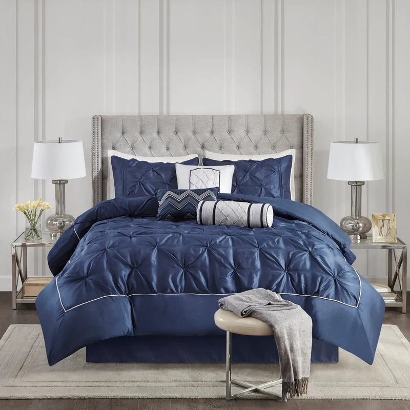 7 Piece Tufted Comforter Set Navy Queen by HouseOfZazla