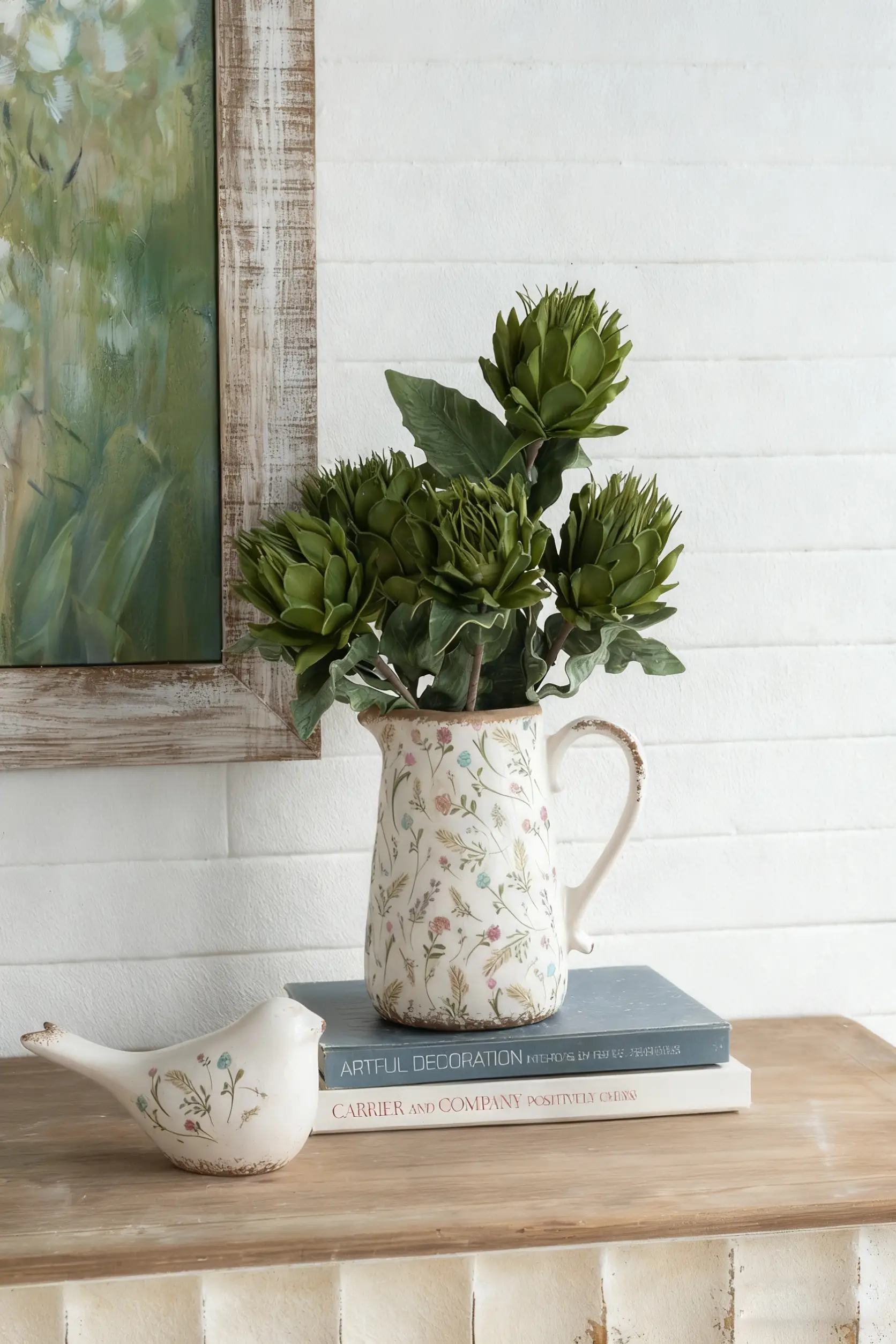 8.1x5.7x9.1" Round Ceramic Pitcher Vase with Multi-Colored Floral Motifs by HouseOfZazla