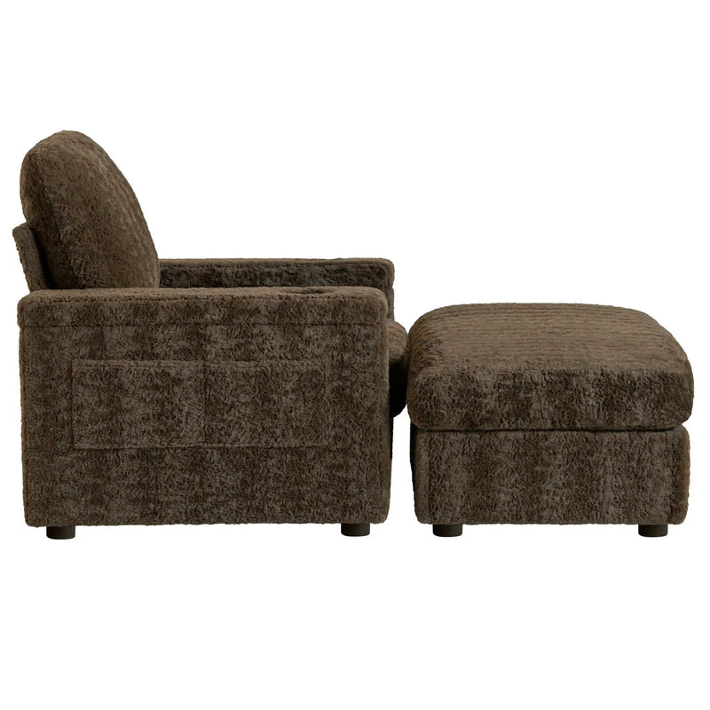 Oversized Chaise Lounge Indoor Rabbit Fur Sofa Bed With Storage Ottoman And Armrests Cup Holders With Deep Seat by HouseOfZazla
