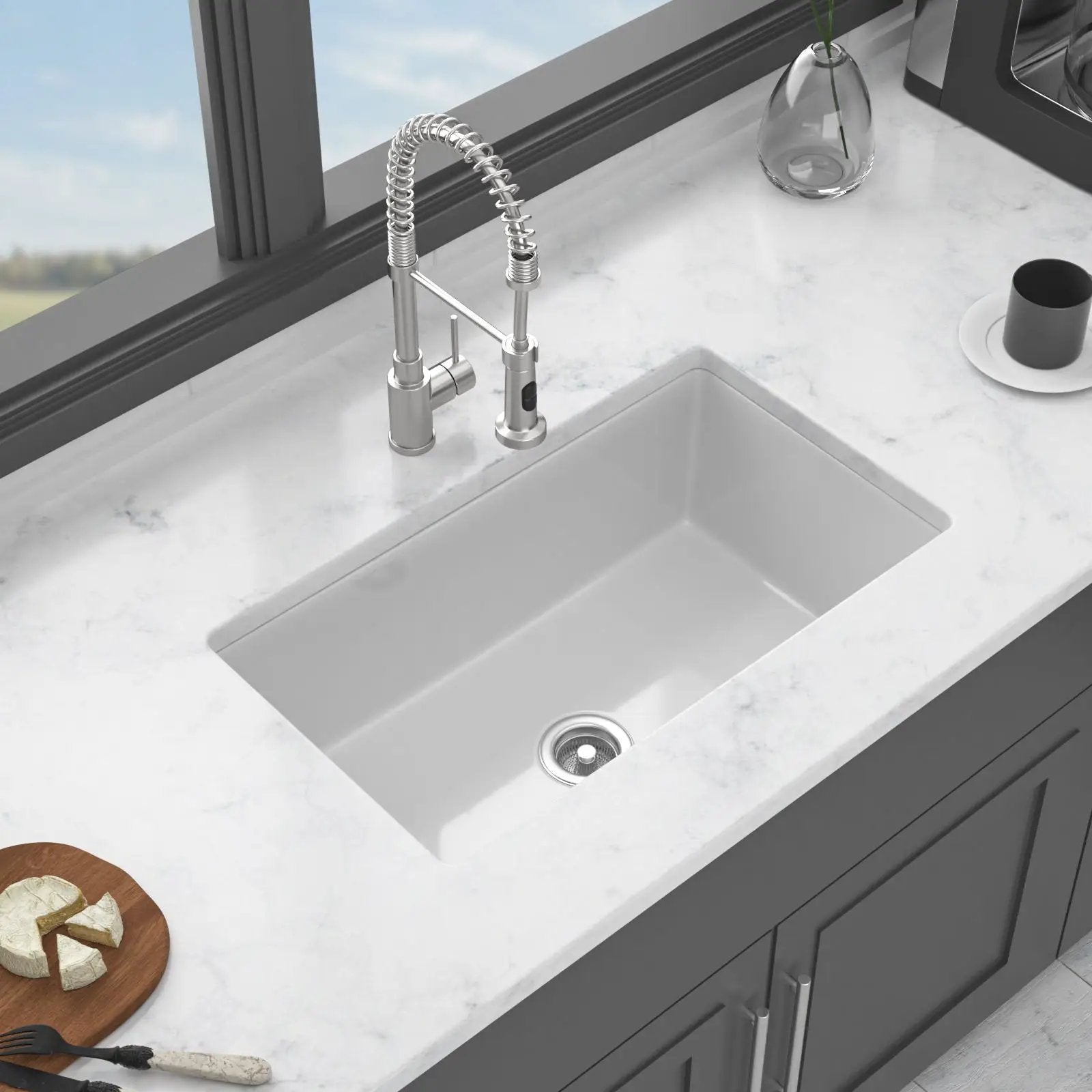 Rectangular Single Bowl Kitchen Sink With Dual Mount Installation - White by HouseOfZazla