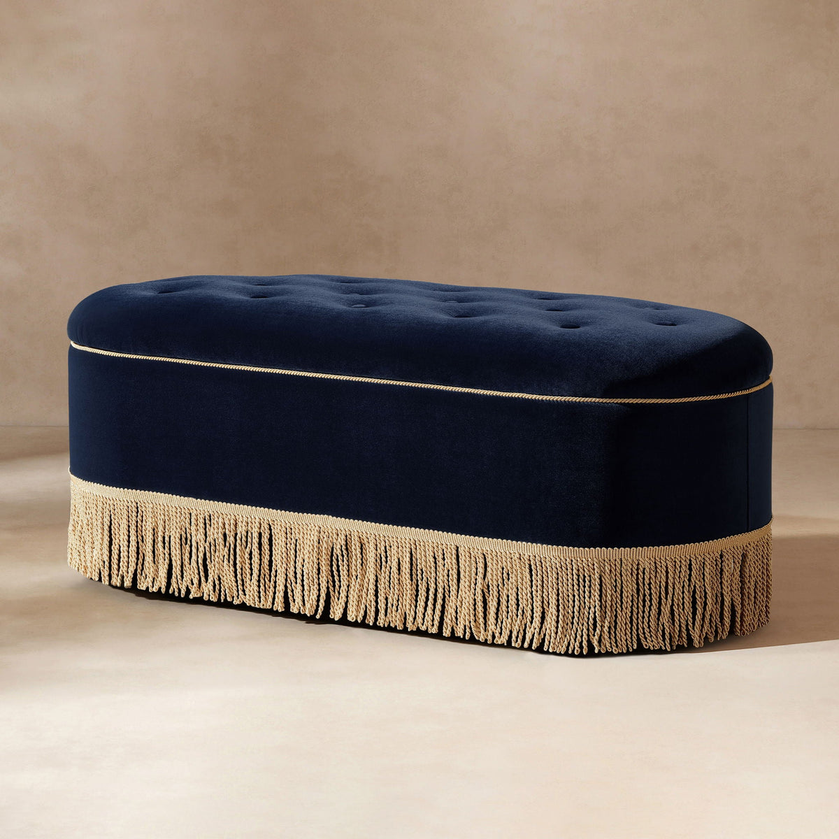Melinda - Oval Tufted Bullion Fringe Storage Bench, photo 16 of 28