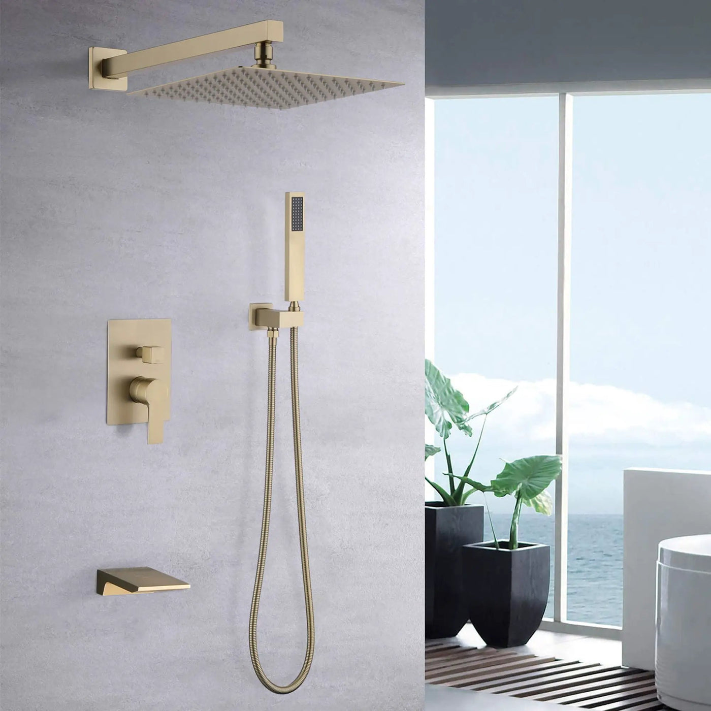 Modern 10" Wall Mounted Rainfall Shower Head System by HouseOfZazla