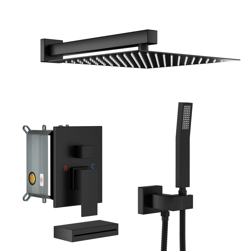 12" Ceiling Mount Square Shower System With Waterfall Tub Spout And Handheld Shower by HouseOfZazla