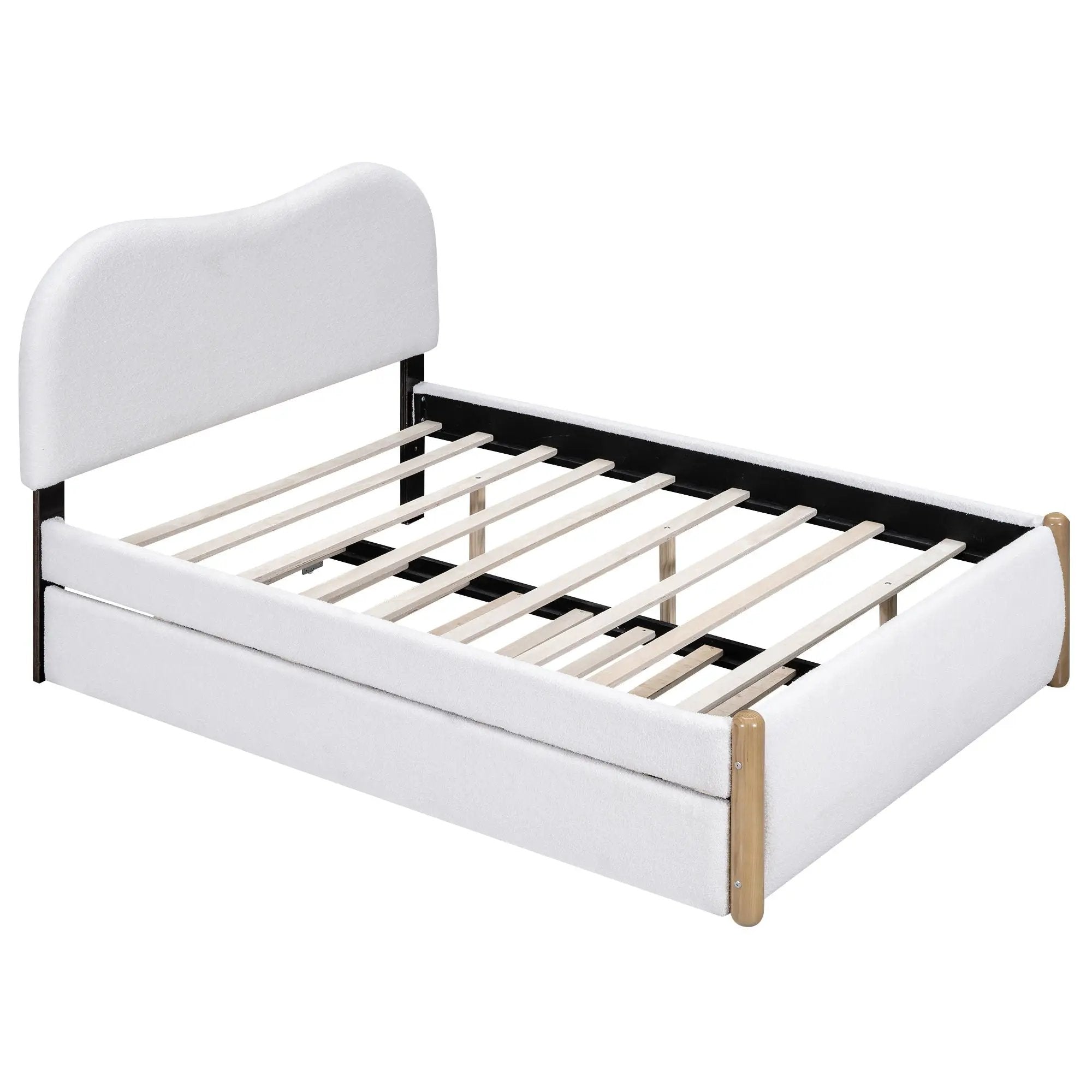 Upholstered Platform Bed With Wood Supporting Feet And Trundle by HouseOfZazla