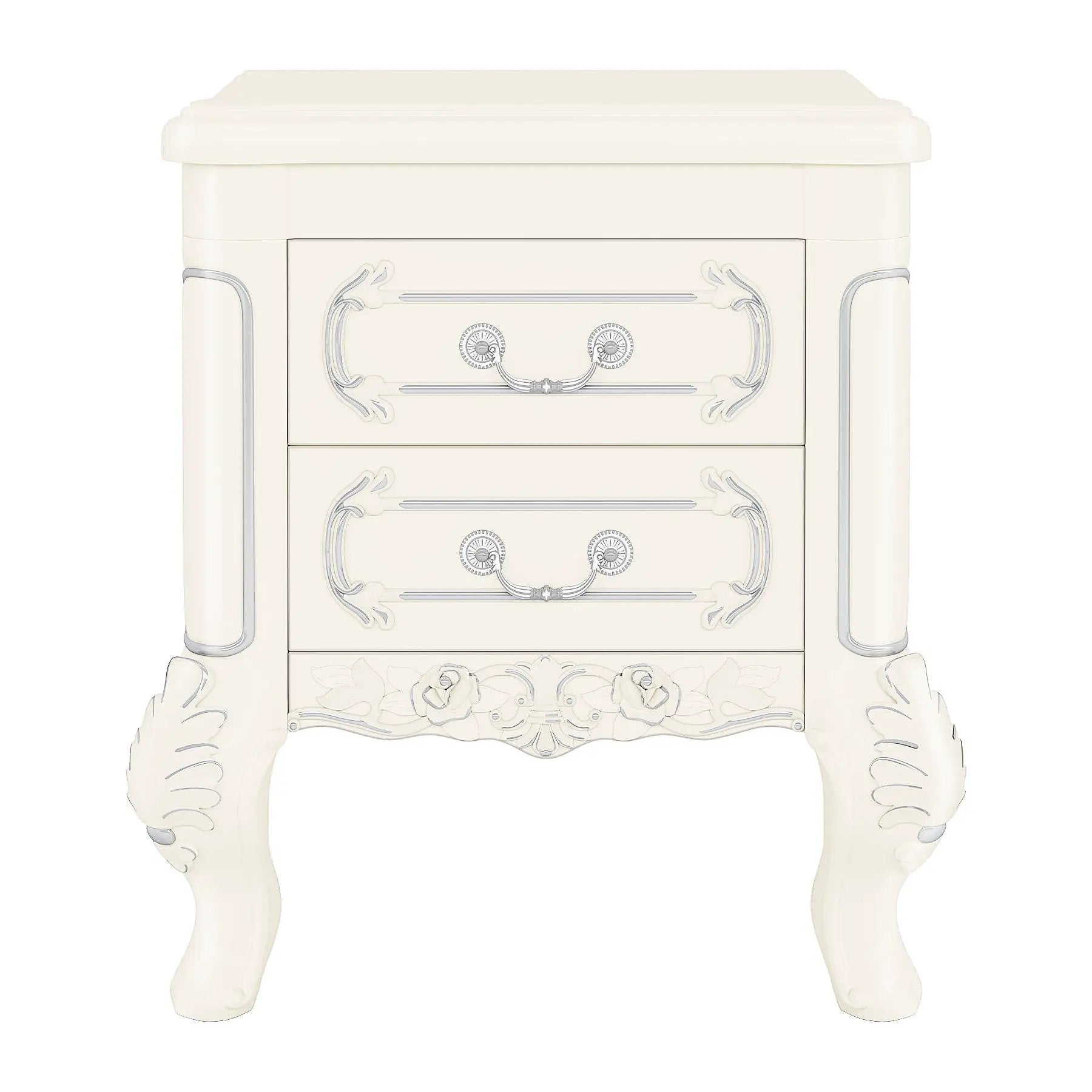 Carved Nightstand With 2 Drawers, Bedside Table - White