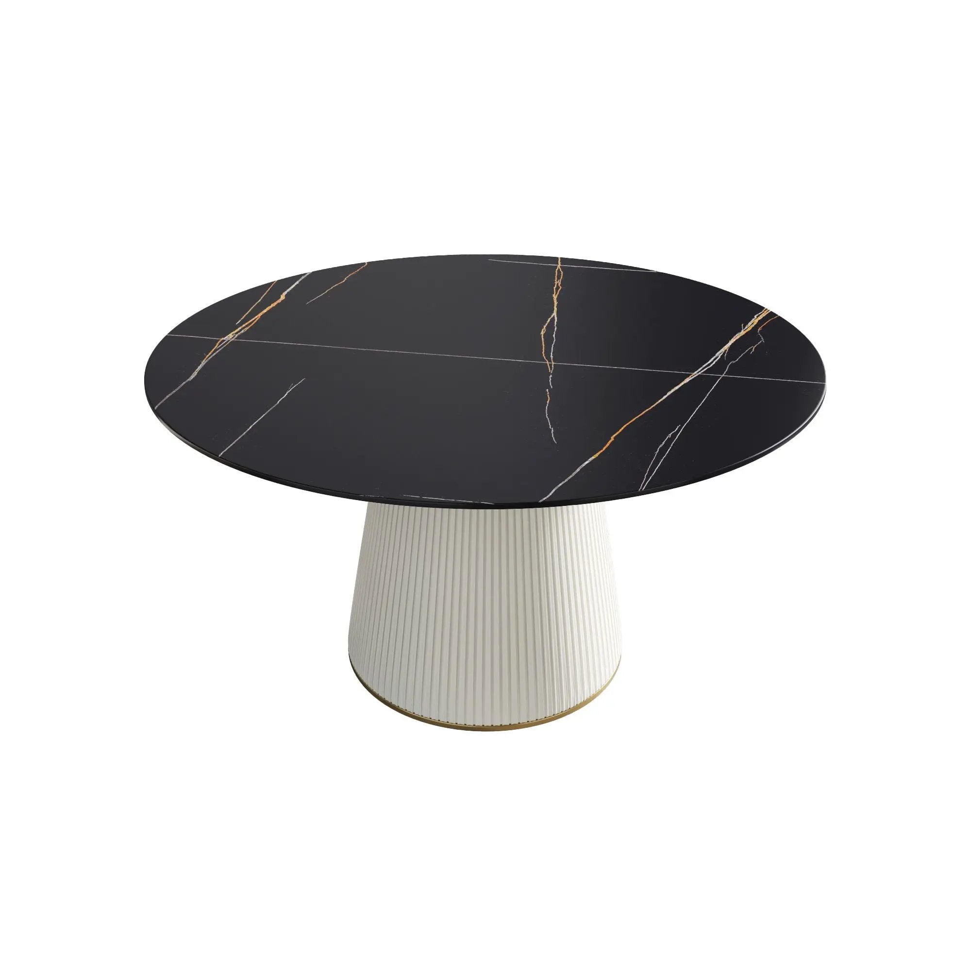 Modern Artificial Stone Round Plywood Base Dining Table, Can Accommodate 6 People, (Not Including Chairs) - Black / Beige by HouseOfZazla