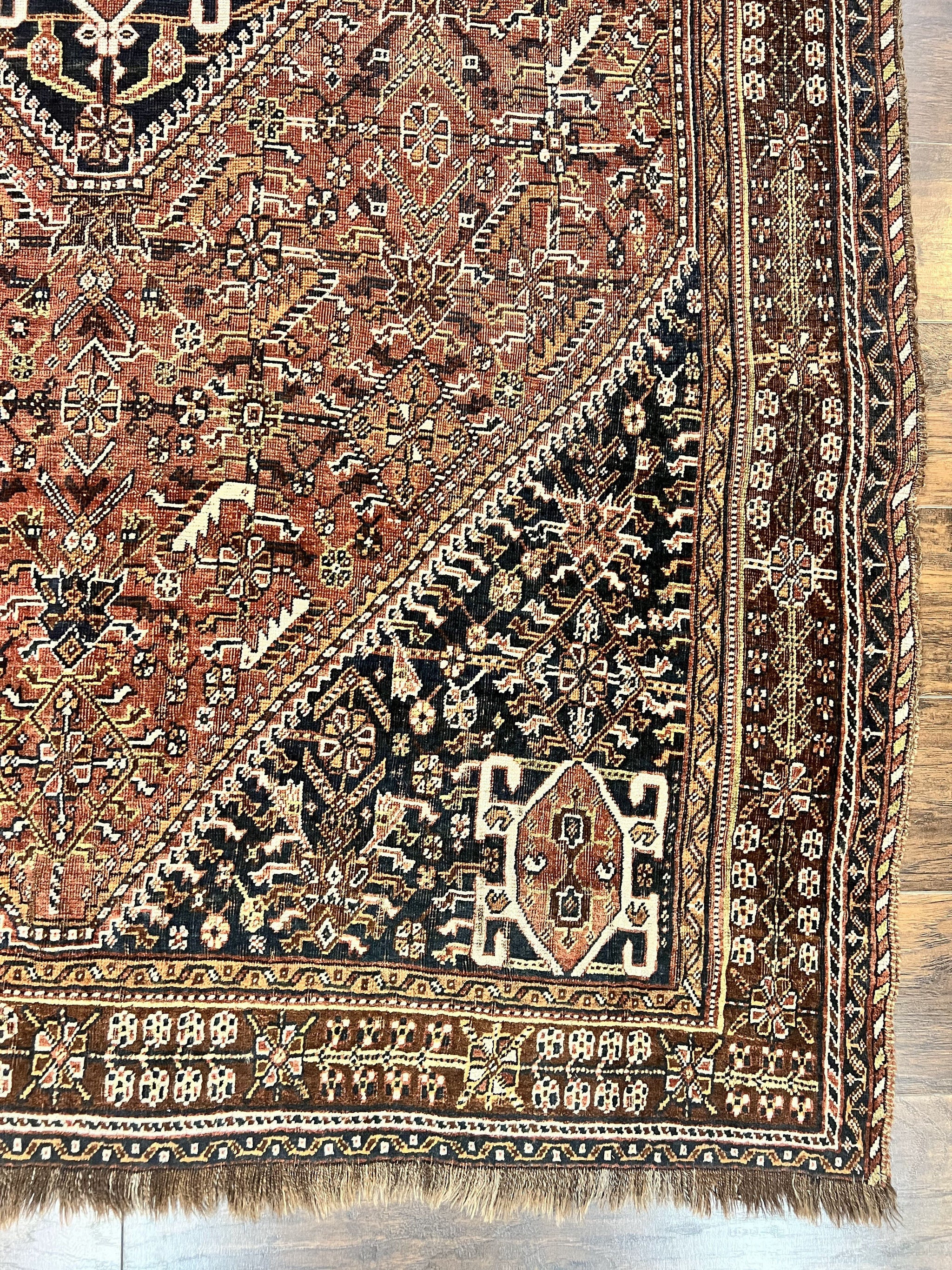 Antique Persian Shiraz Tribal Rug 6x8, Geometric Rug, Wool Handmade Hand Knotted Carpet, Red Blue by Jewel Rugs