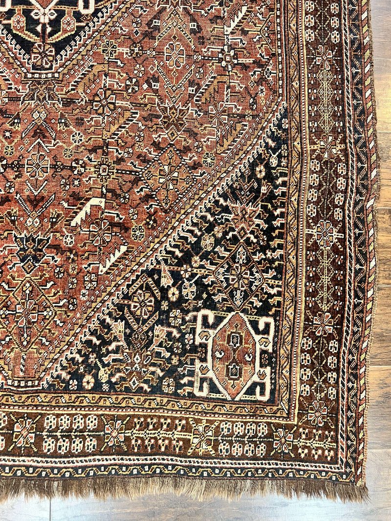 Antique Persian Shiraz Tribal Rug 6x8, Geometric Rug, Wool Handmade Hand Knotted Carpet, Red Blue by Jewel Rugs