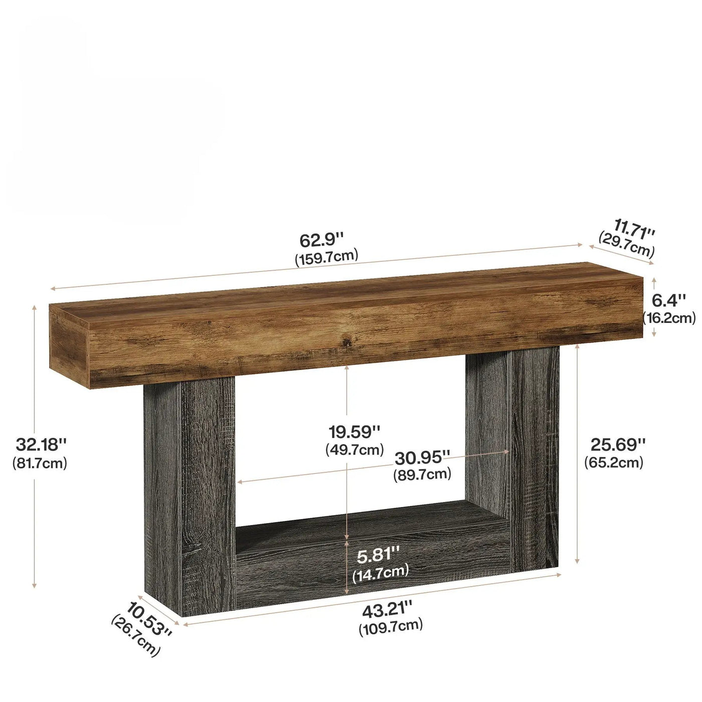 Console Table With 2 Tier Storage, U Shaped Base by HouseOfZazla