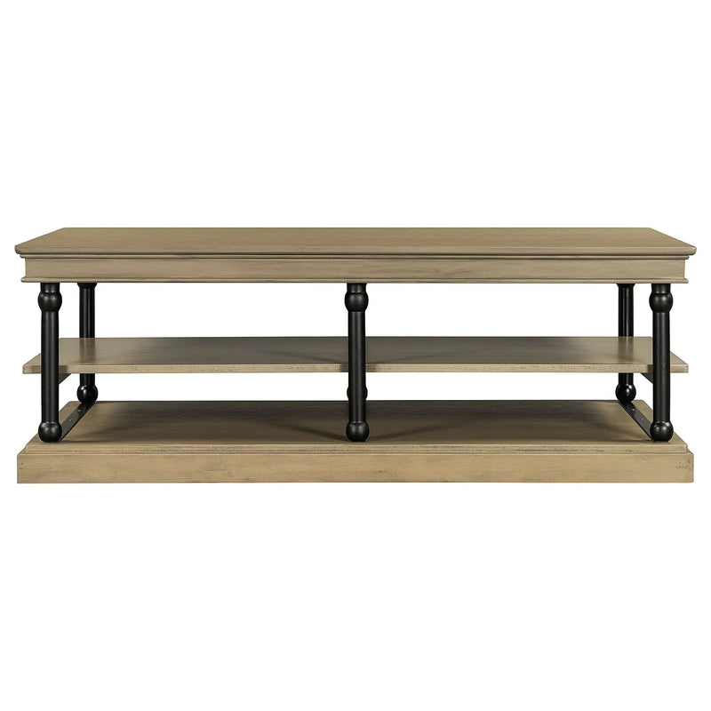 55.1' Wood Coffee Table with Black Legs and Open Storage Shelves by HouseOfZazla