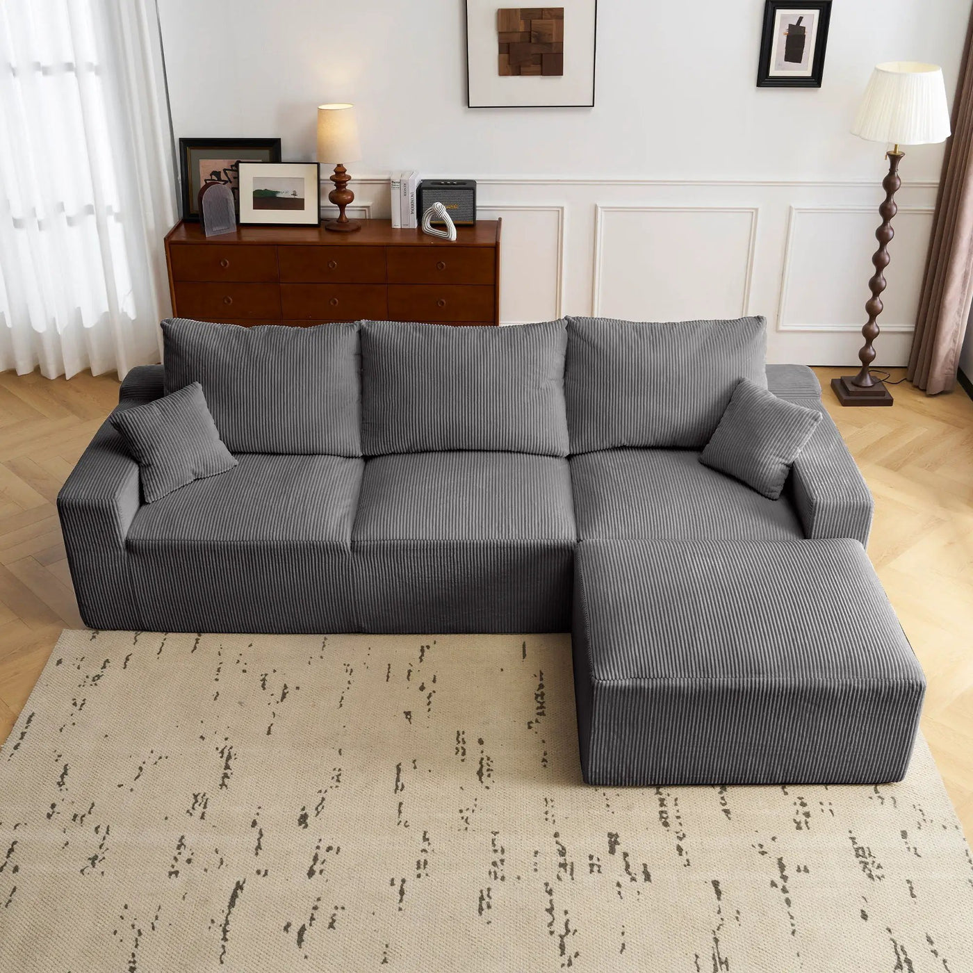 L Shaped Sectional Sofa, Full Compression 3 Seater Cloud Couch With Chaise by Unique Piece Furniture