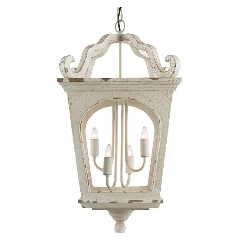 4 Light Wood Chandelier, Hanging Light Fixture With Adjustable Chain For Kitchen, Bulb Not Included - Cream White by Unique Piece Furniture