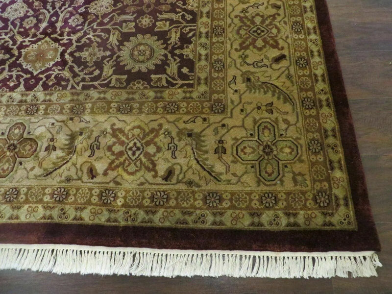 Indian Agra Rug 10x14 Vintage Handmade Larastan Wool Carpet Maroon Floral by Jewel Rugs