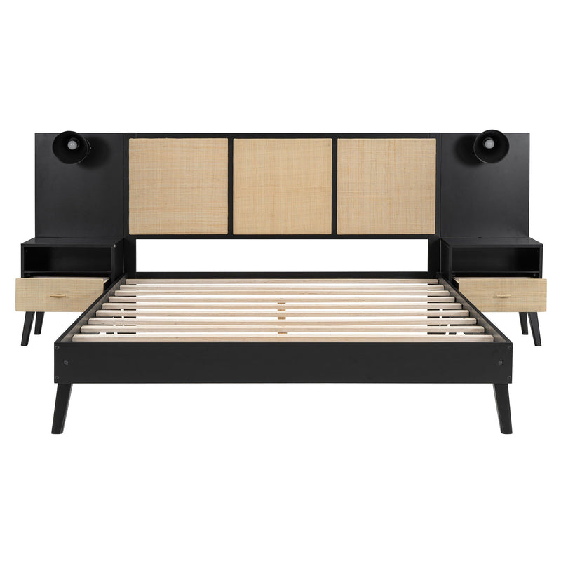 Bed Frame With 2 Nightstands Elegant Design With Lamps by HouseOfZazla