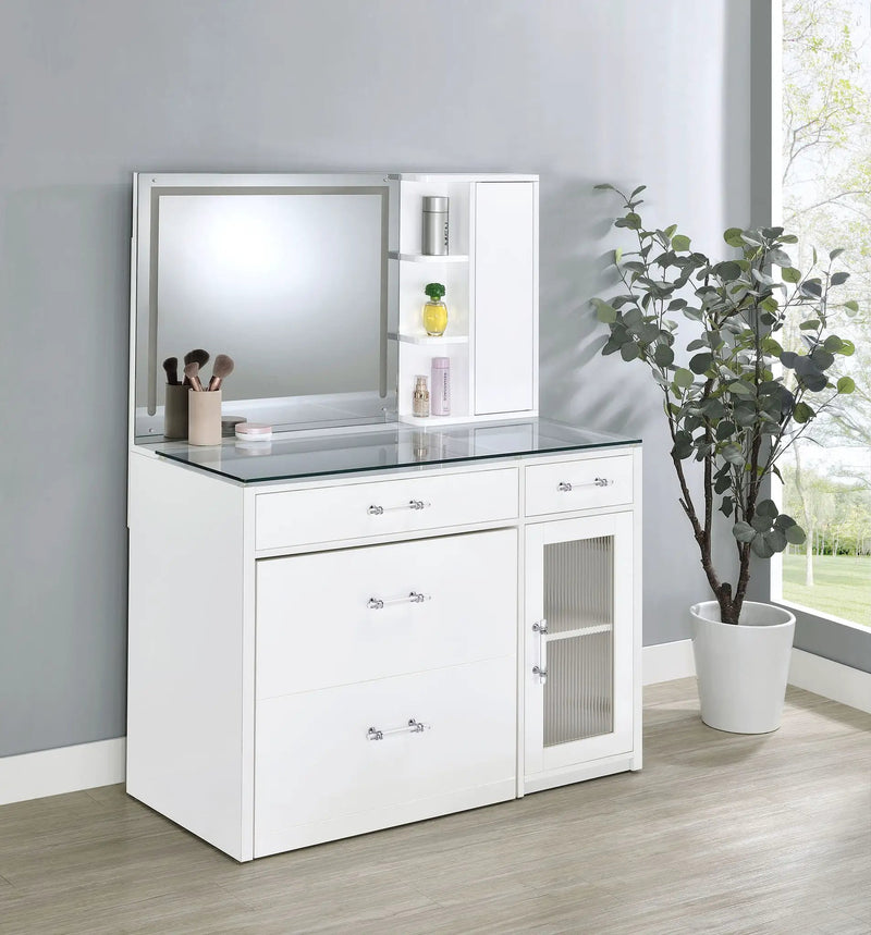 Flora 2-drawer Vanity Set with LED Mirror White High Gloss by Unique Piece Furniture