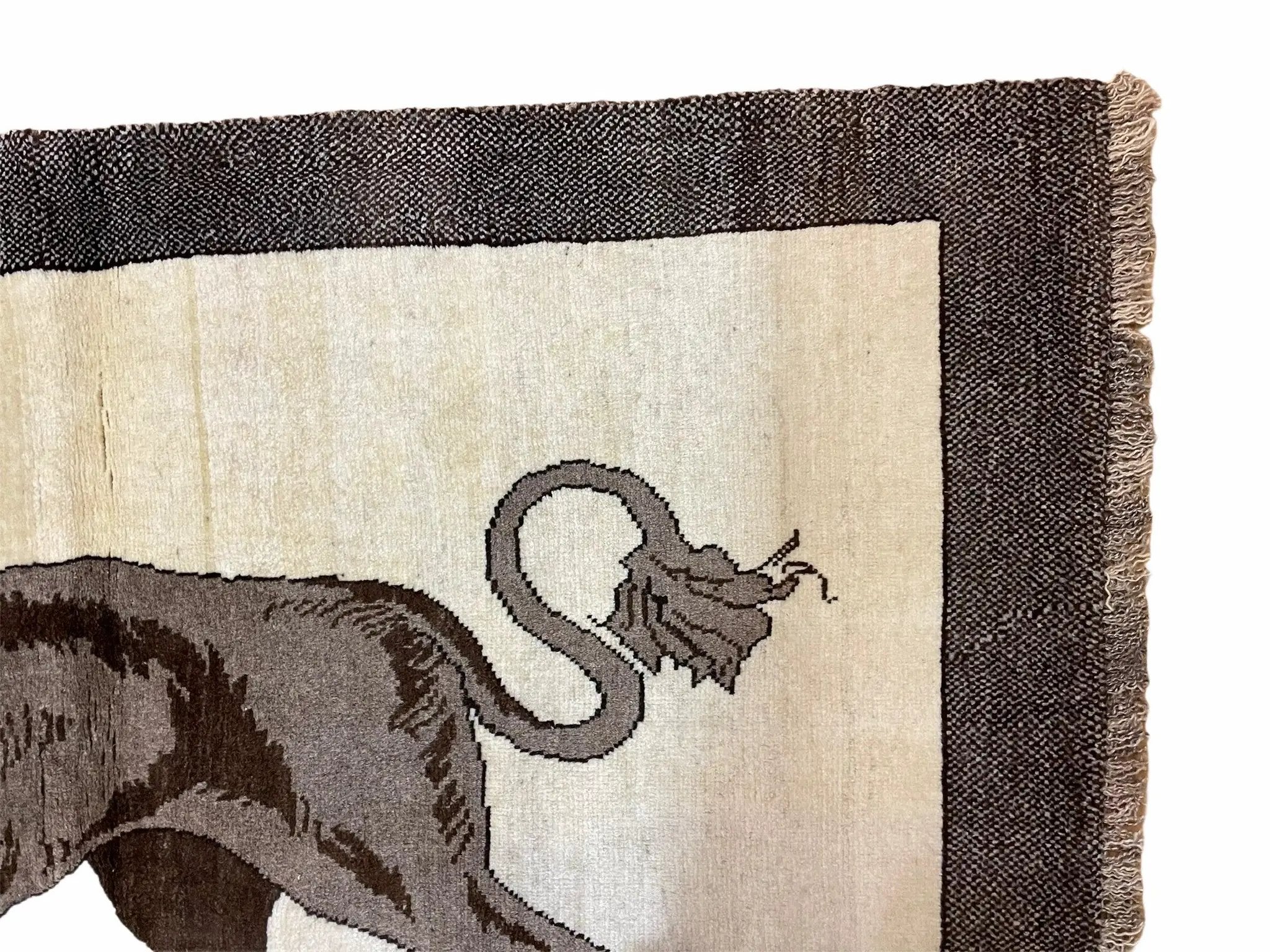 3 x 5 Handmade Rug Brown Beige Hand-Knotted Lion Rug New Vintage Quality Animal by Jewel Rugs