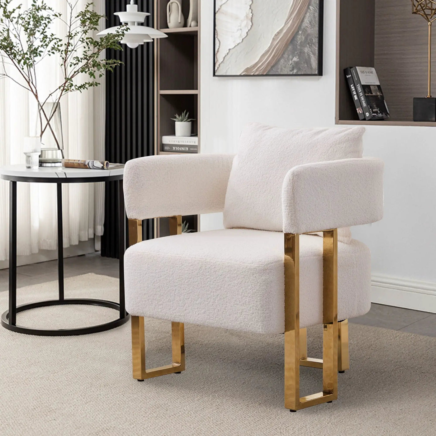 Modern Decorative Chair Teddy Fleece Upholstered And Metal Foot by HouseOfZazla