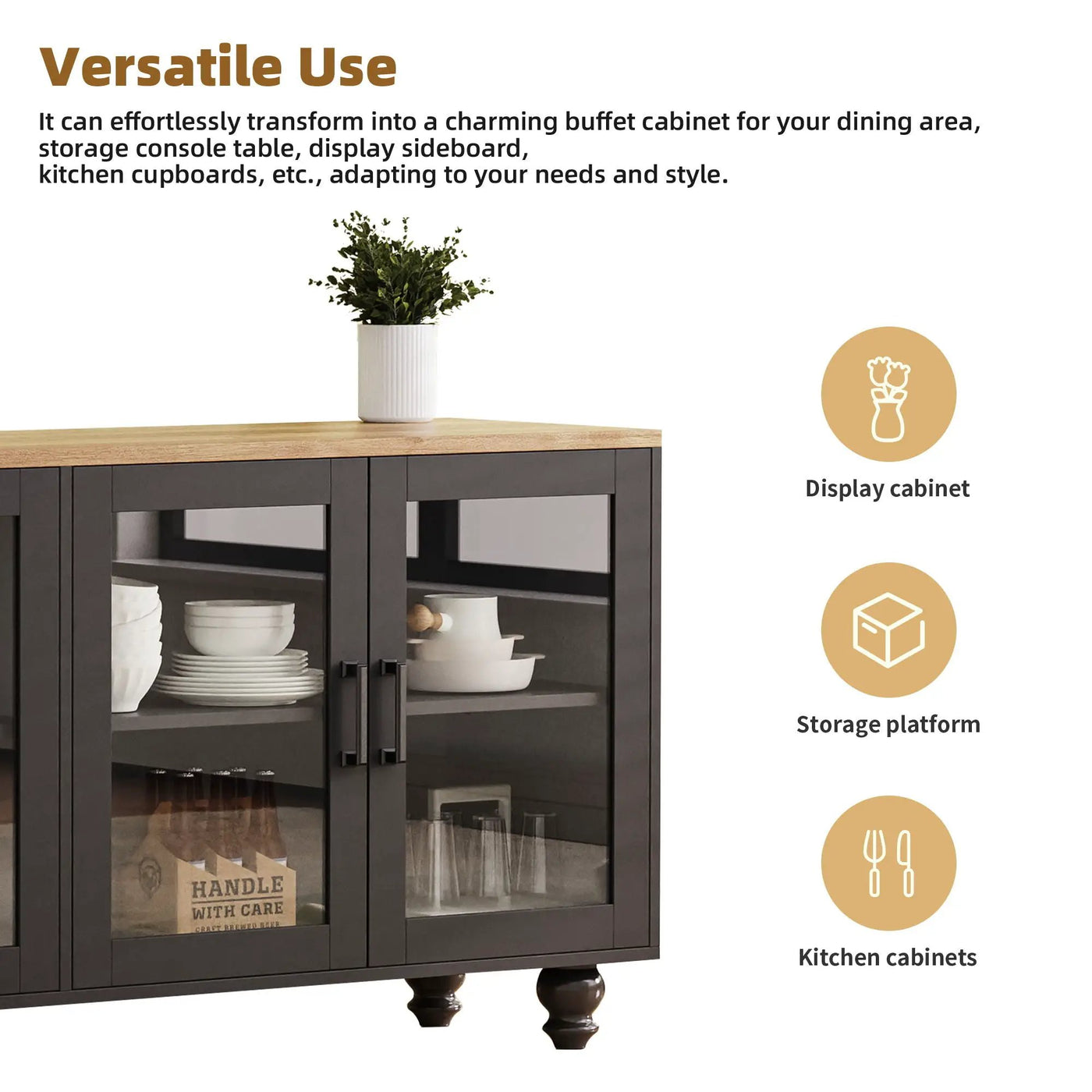 Farmhouse TV Stand With Solid Wood Gourd Shaped Legs For TVs Up To 70" by HouseOfZazla