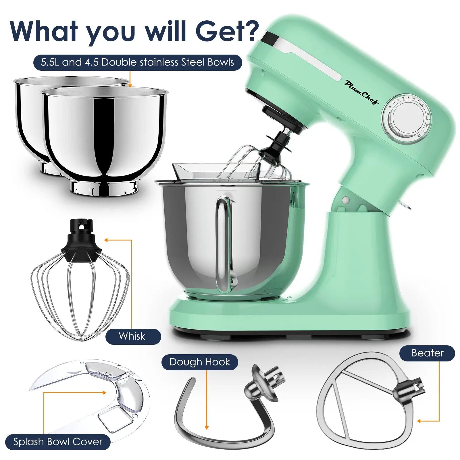 5.5QT/4.5QT Dual Bowls Electric Stand Mixer, 12-Speed Tilt-Head Food Mixer by HouseOfZazla