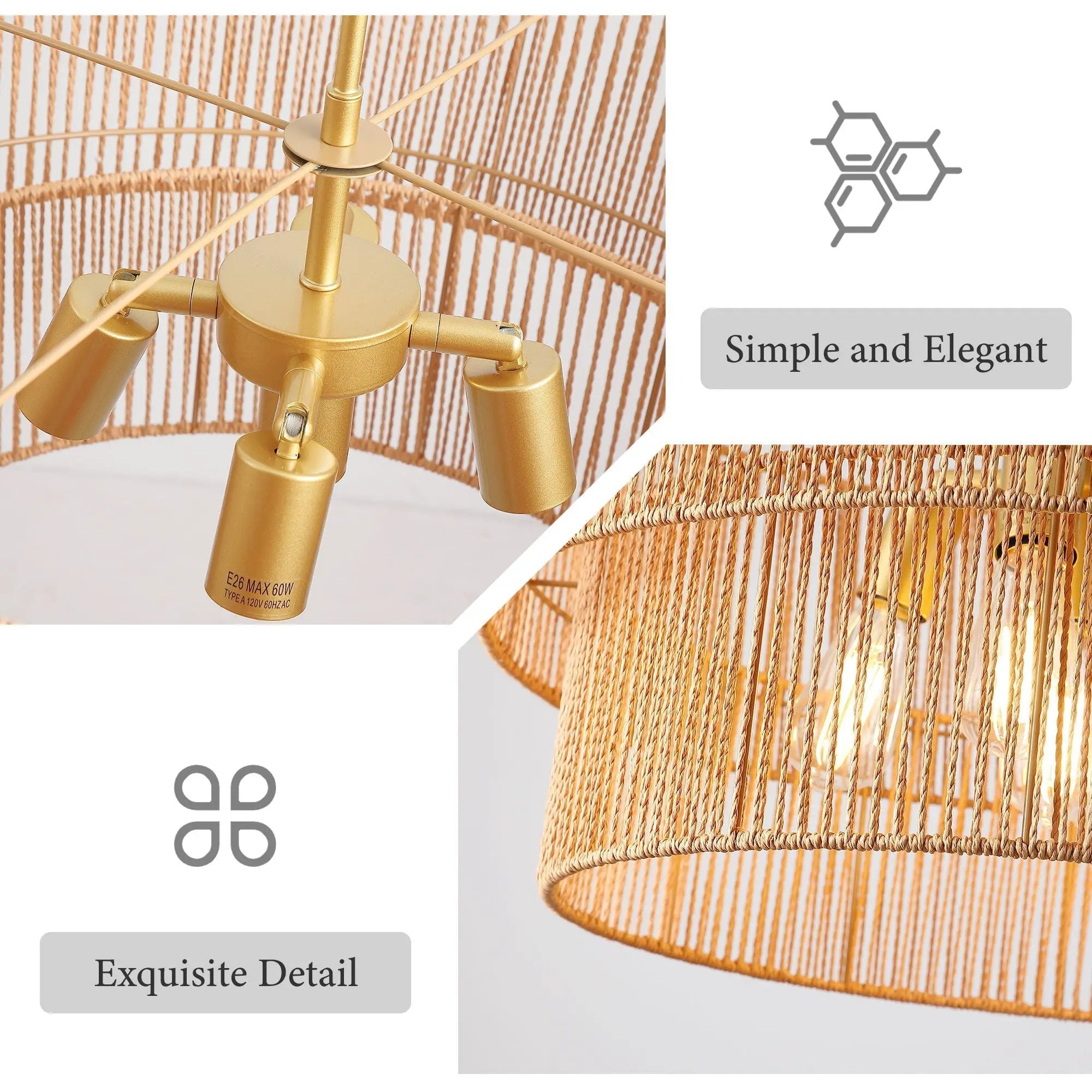 Chandelier, 2 Tier Boho Wabi Sabi Pendant Light, Hanging Ceiling Lamp - Gold by HouseOfZazla