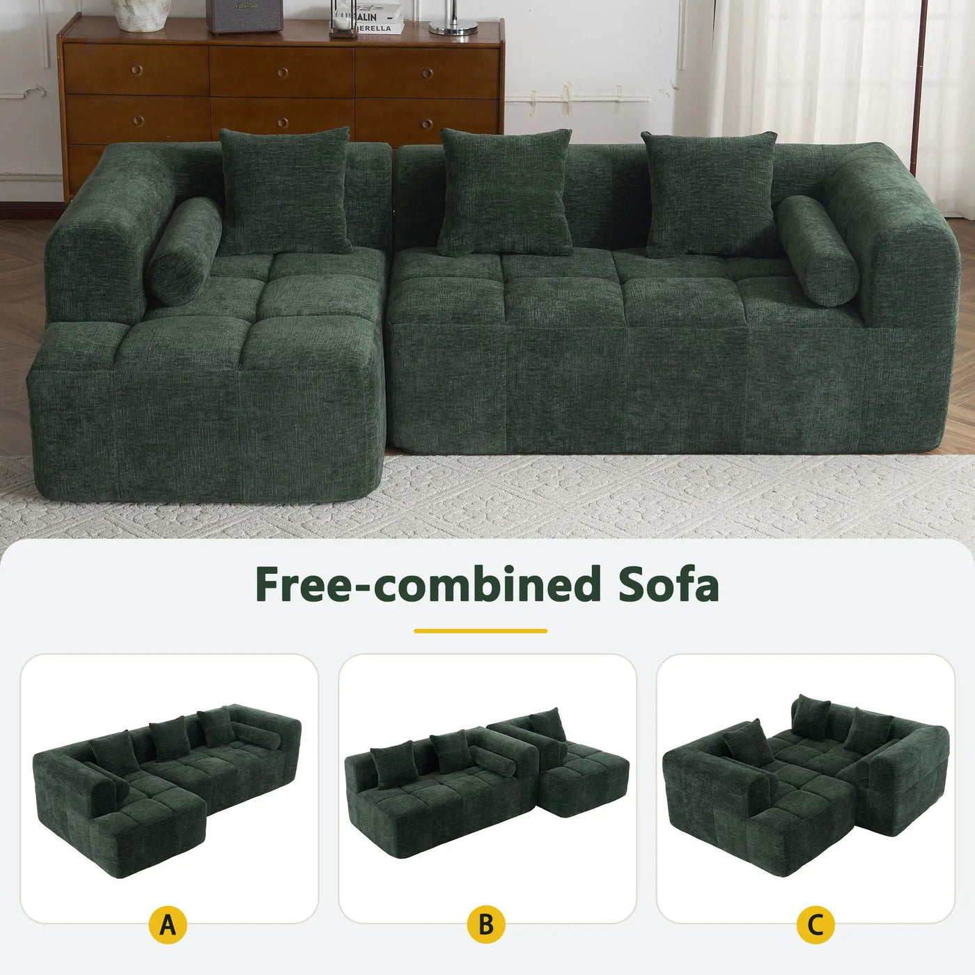 Sectional Free Combined Sofa With 2 Side Pockets by Unique Piece Furniture