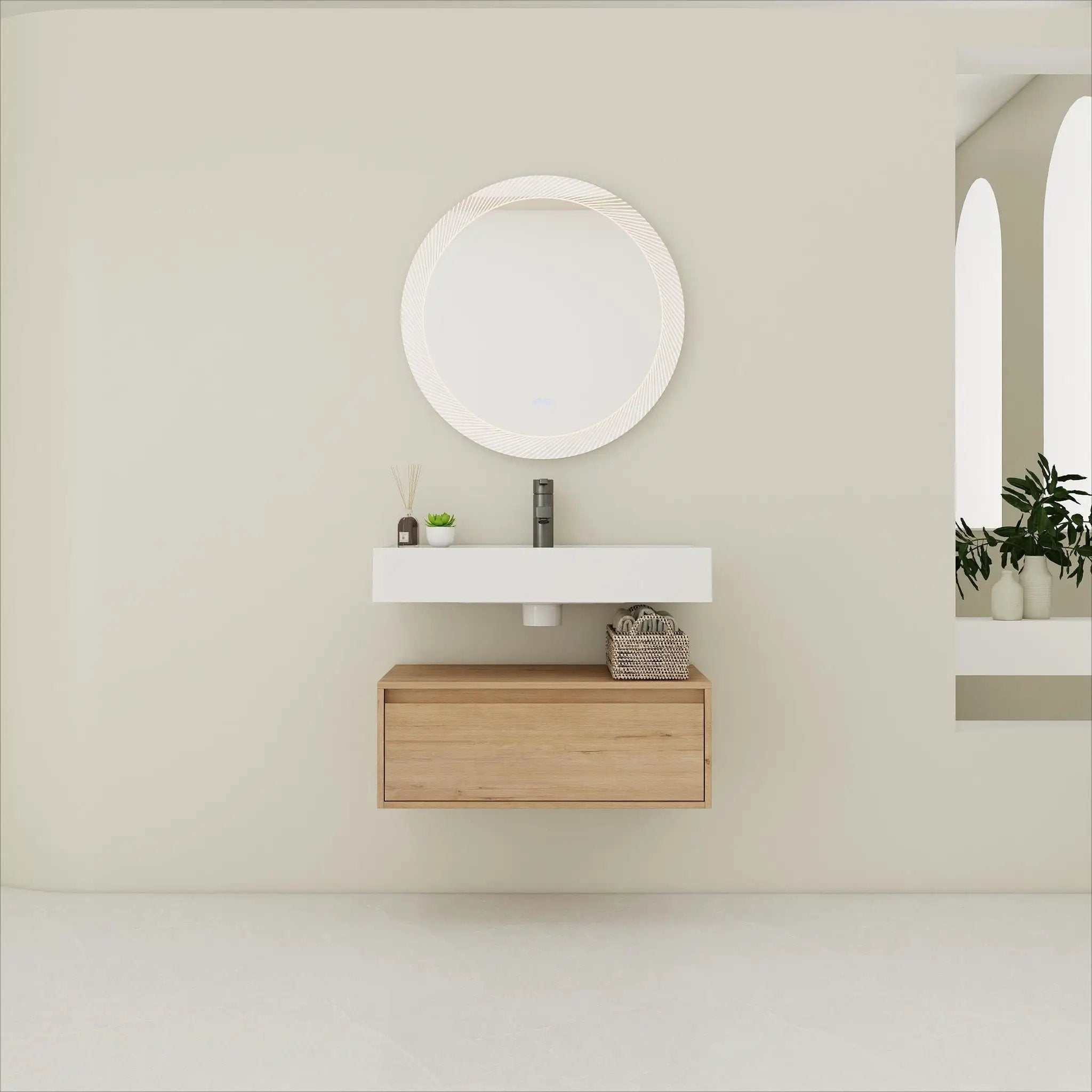 Wall Mounted Bathroom Vanity With Resin Sink And Soft Close Drawer In Imitative - Imitative Oak by Unique Piece Furniture