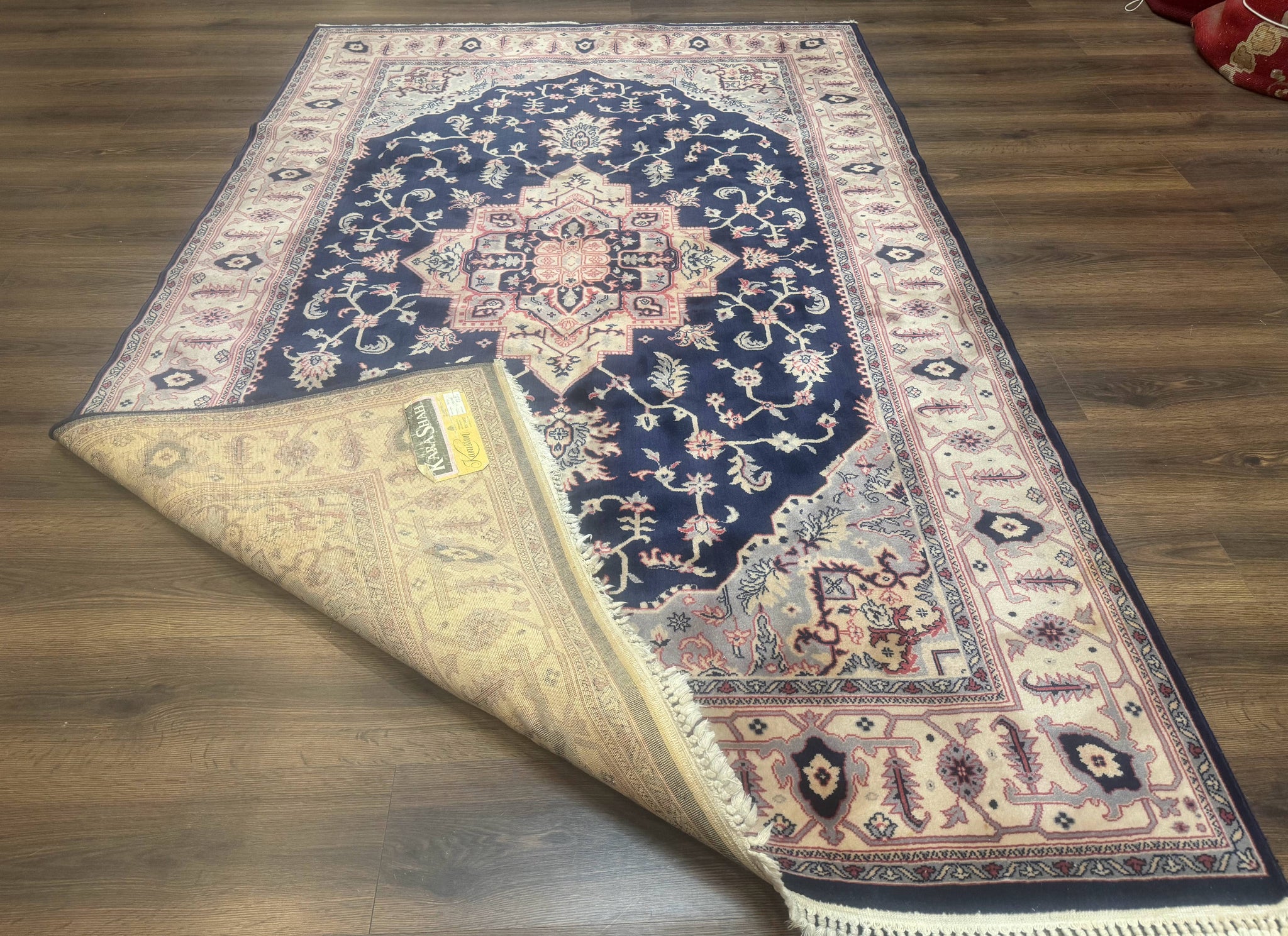 Karastan Rug Navy Serapi, Kara Shah Rug, Navy Blue, 5.6 x 8.6, Vintage Karastan Area Rug, Wool Pile Karastan Rug by Jewel Rugs
