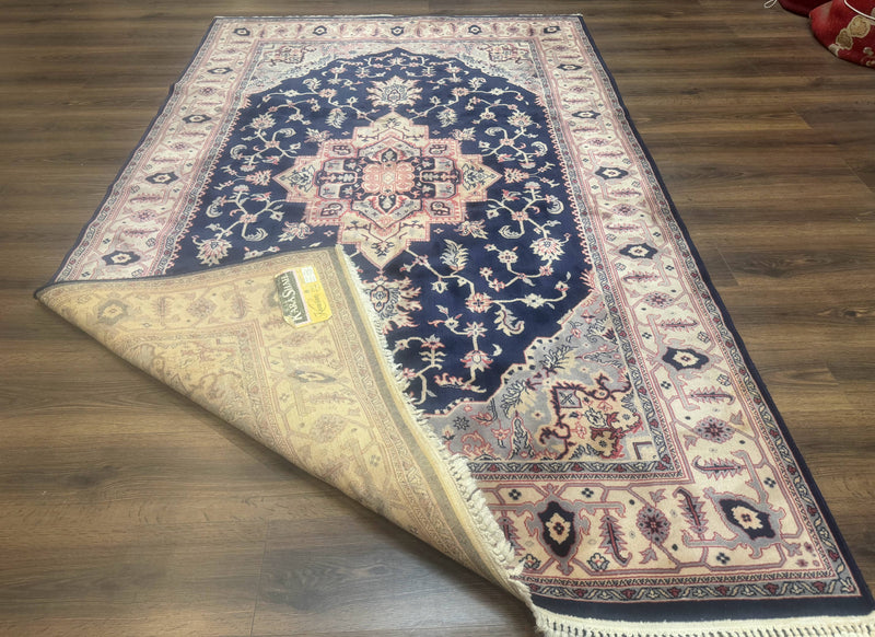 Karastan Rug Navy Serapi, Kara Shah Rug, Navy Blue, 5.6 x 8.6, Vintage Karastan Area Rug, Wool Pile Karastan Rug by Jewel Rugs