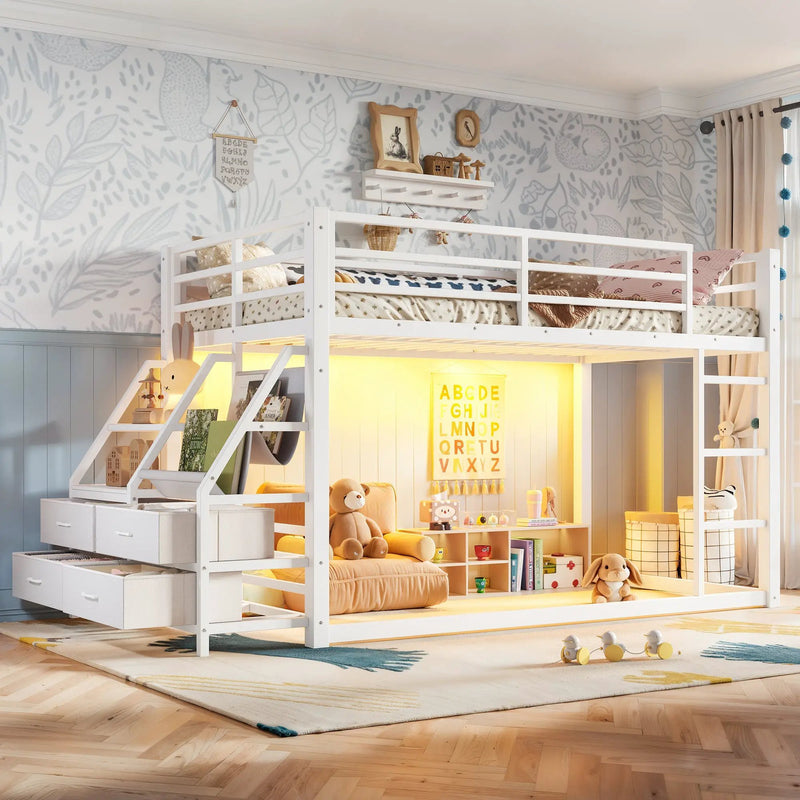 Twin Over Twin Bunk Bed with Storage Shelves and Drawers by HouseOfZazla