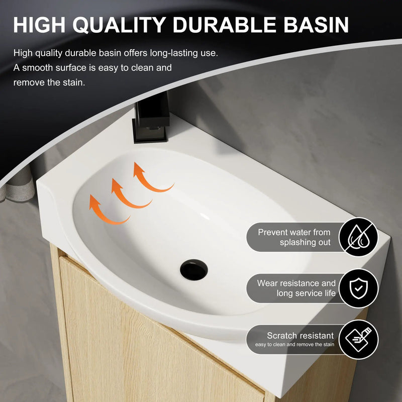 Modern Bathroom Vanity With Ceramic Basin, Wall Mounted Floating Sink Combo, Storage Cabinet