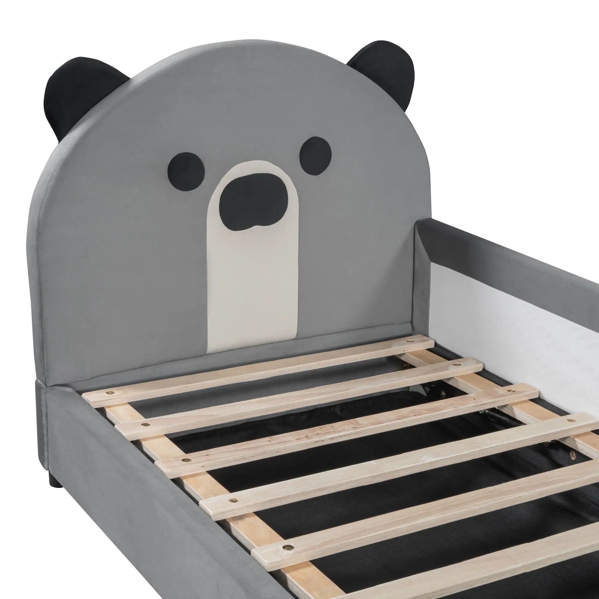 Upholstered Daybed With Bear Shaped Headboard, Hydraulic System And Breathable Fence by HouseOfZazla