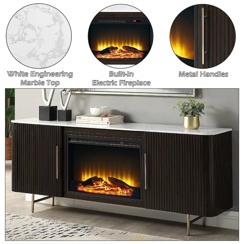 Clayten - Server With Marble Top & Fireplace - White & Espresso by Unique Piece Furniture