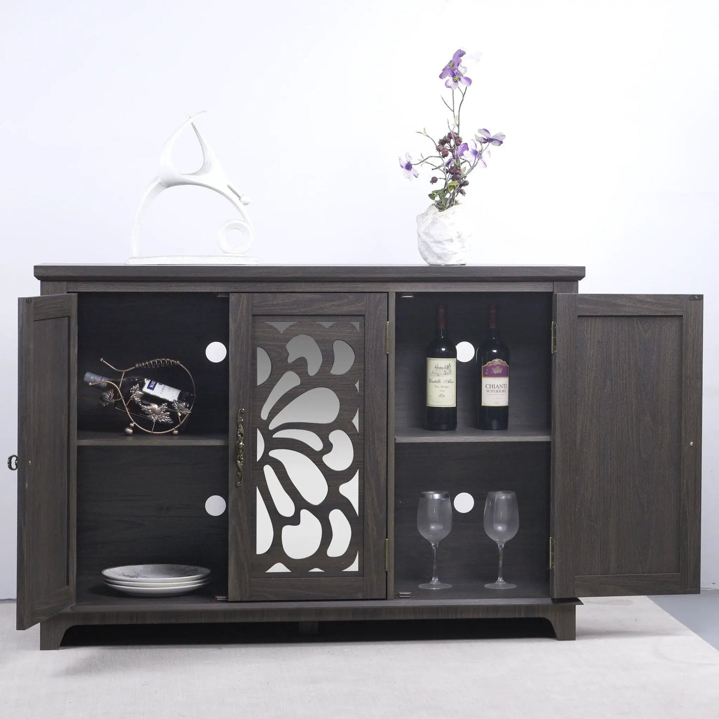 3 Door Mirrored Sideboard Cabinet With Adjustable Shelves by HouseOfZazla