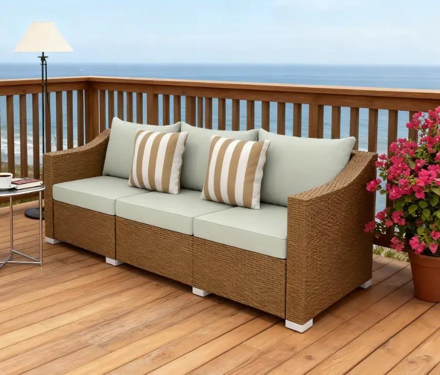 Rattan Wicker Seater Patio Couch with Cushions and Throw Pillows by HouseOfZazla