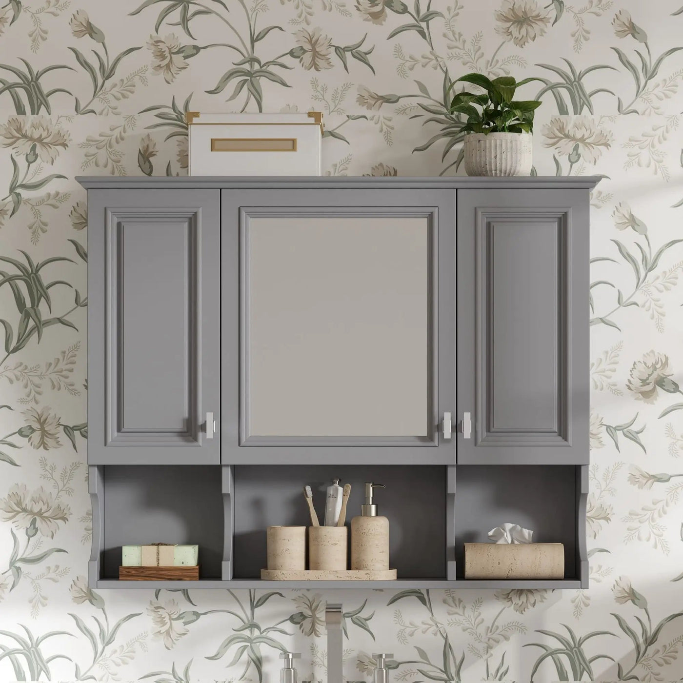 Wall Mounted Bathroom Medicine Wall Cabinet With Mirror & Open Shelves by HouseOfZazla