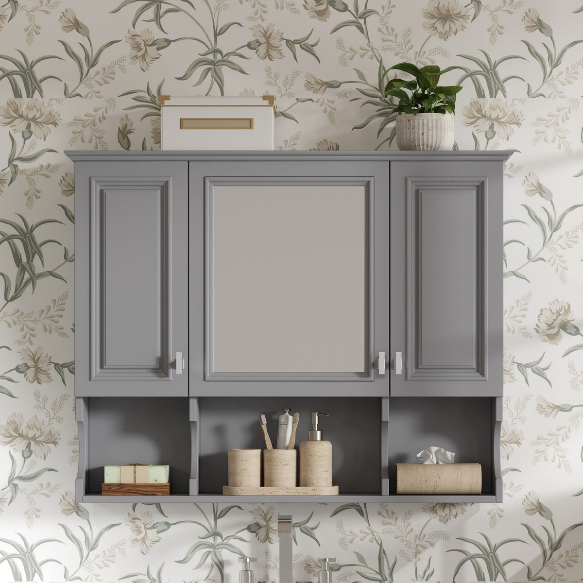 Wall Mounted Bathroom Medicine Cabinet With Mirror & Open Shelves, photo 22 of 40