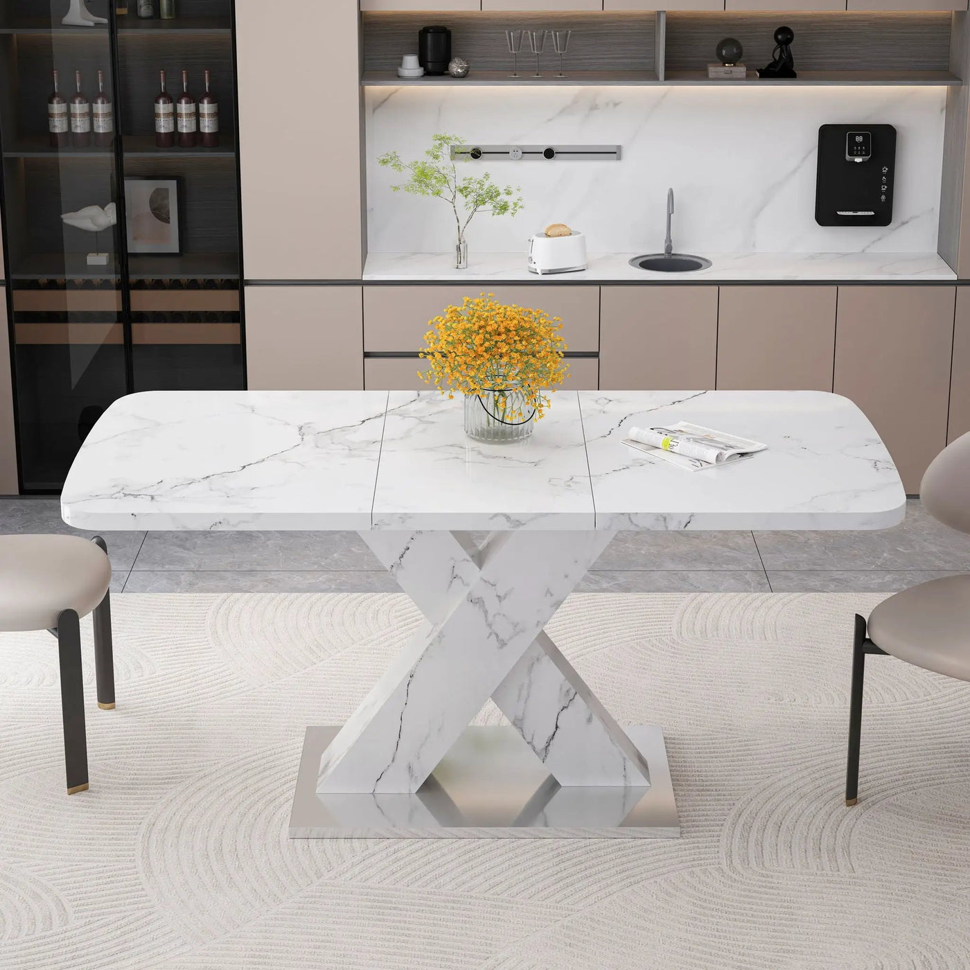 Modern Rectangle Dining Table With Stretchable TopAnd X Shape Legs by HouseOfZazla