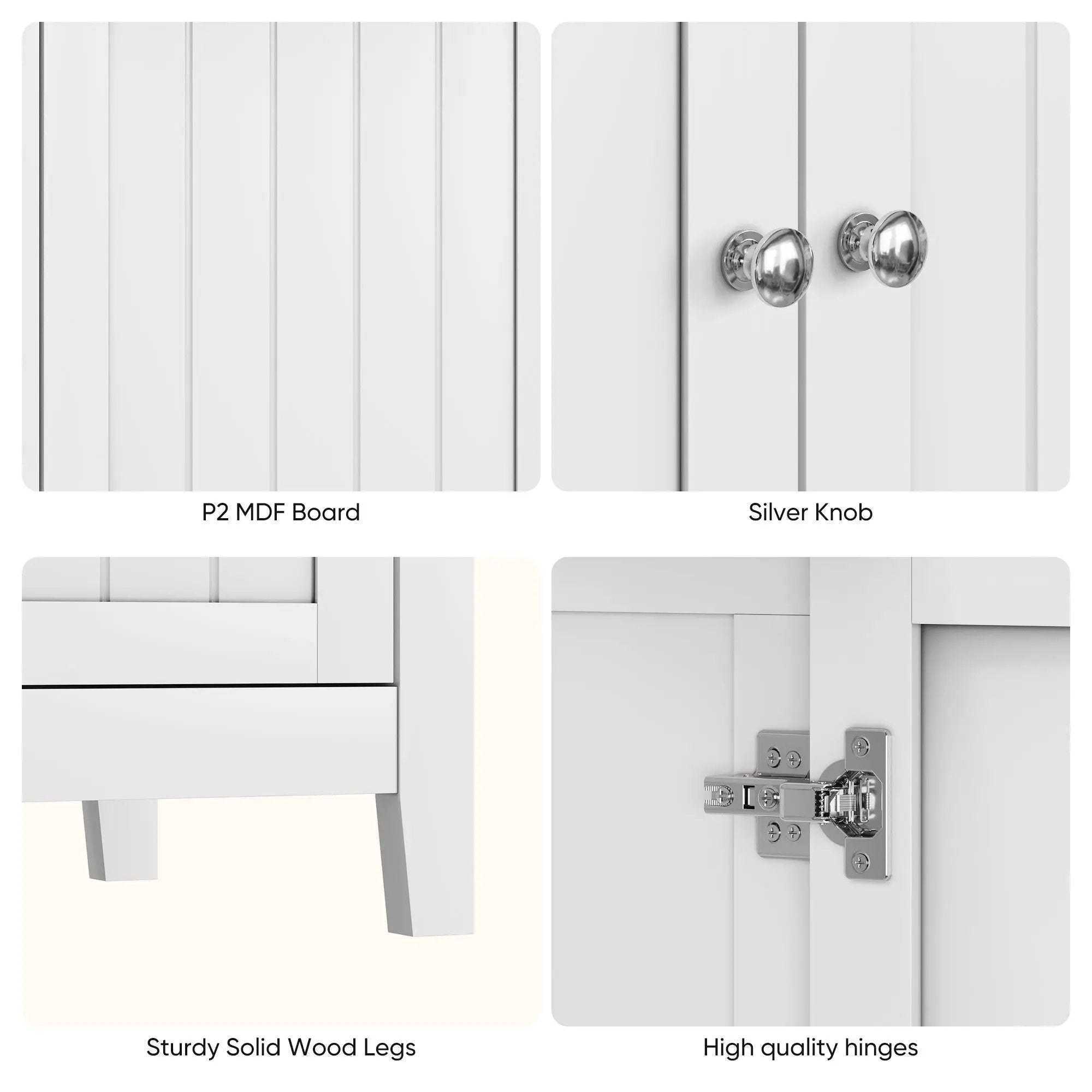 Mid Century Modern Double Door Storage Cabinet With Knobs - White
