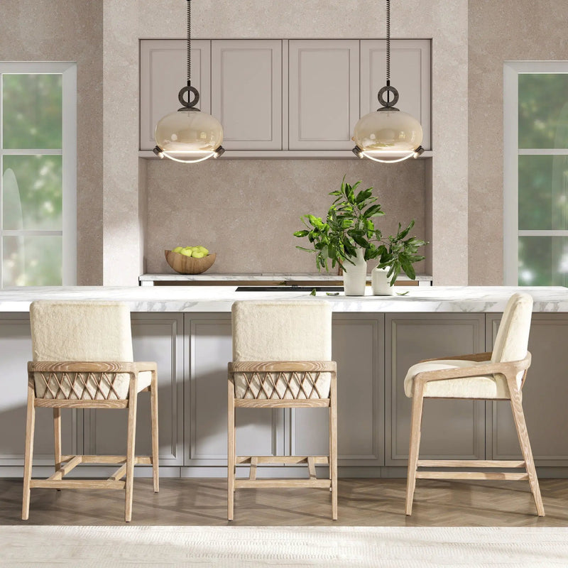 Arizona - Solid Ash Upholstered Counter Stool With Rope Detail - Creme De La Creme White by Unique Piece Furniture