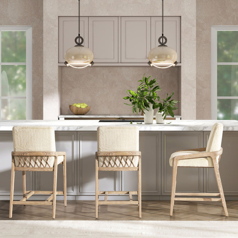 Solid Ash Upholstered Counter Height Stool with Rope Detail - Creme De La Creme White, photo 5 of 11