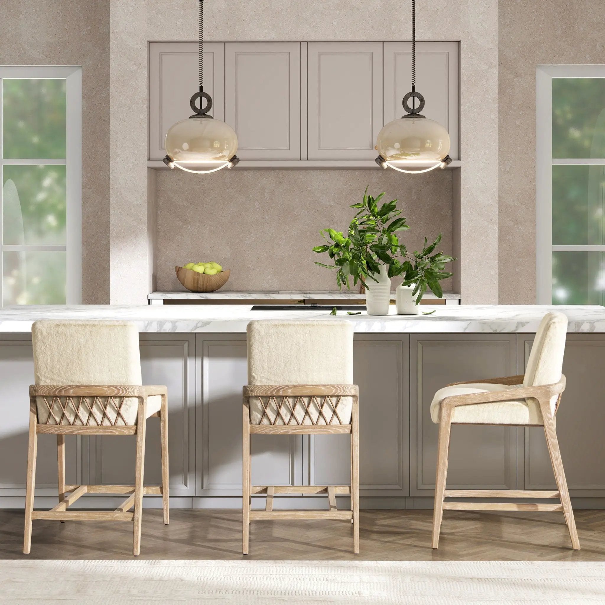 Arizona - Solid Ash Upholstered Counter Stool With Rope Detail - Creme De La Creme White by HouseOfZazla