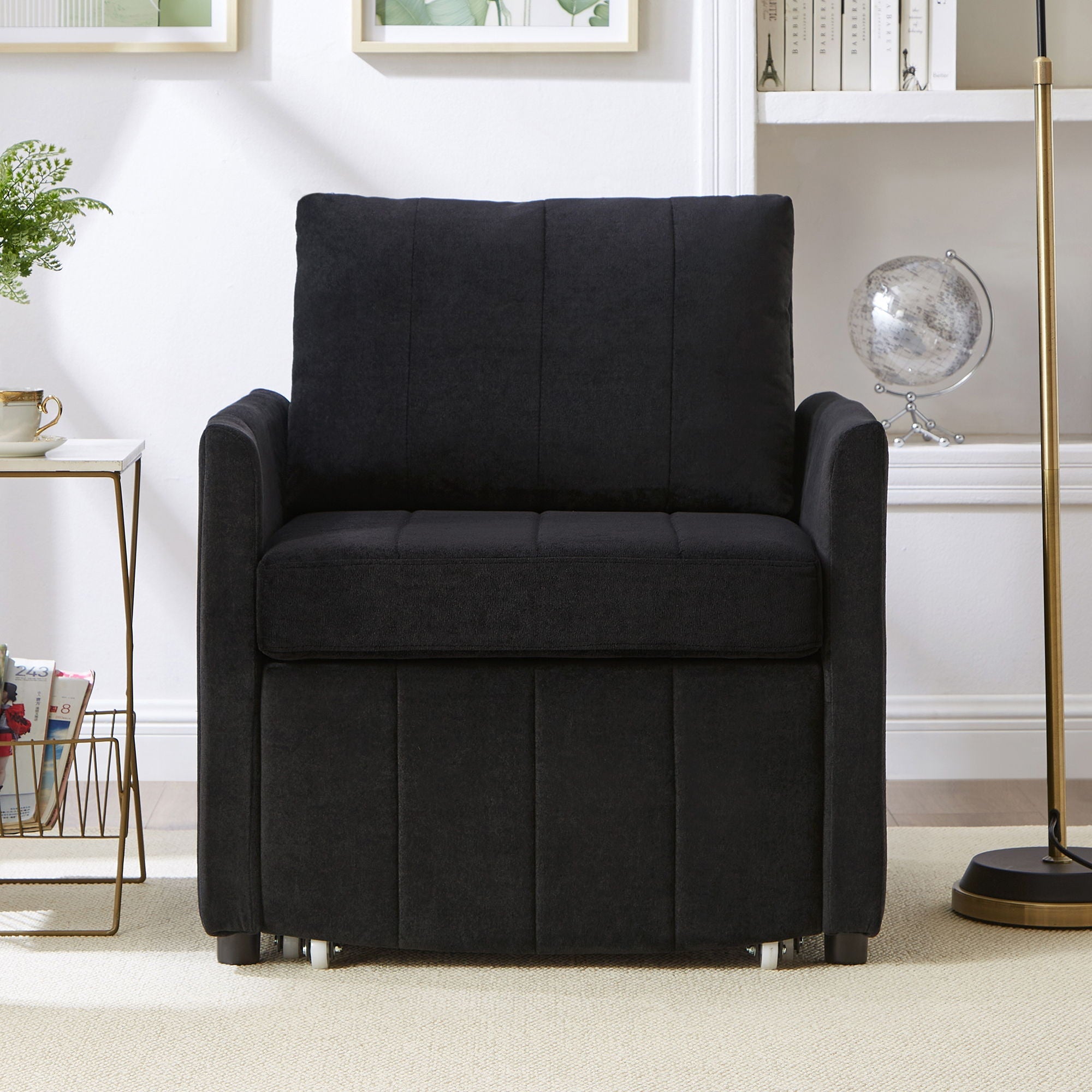 Upholstered Convertible Sleeper Sofa With 5 Position Backrest, Side Pockets, Storage